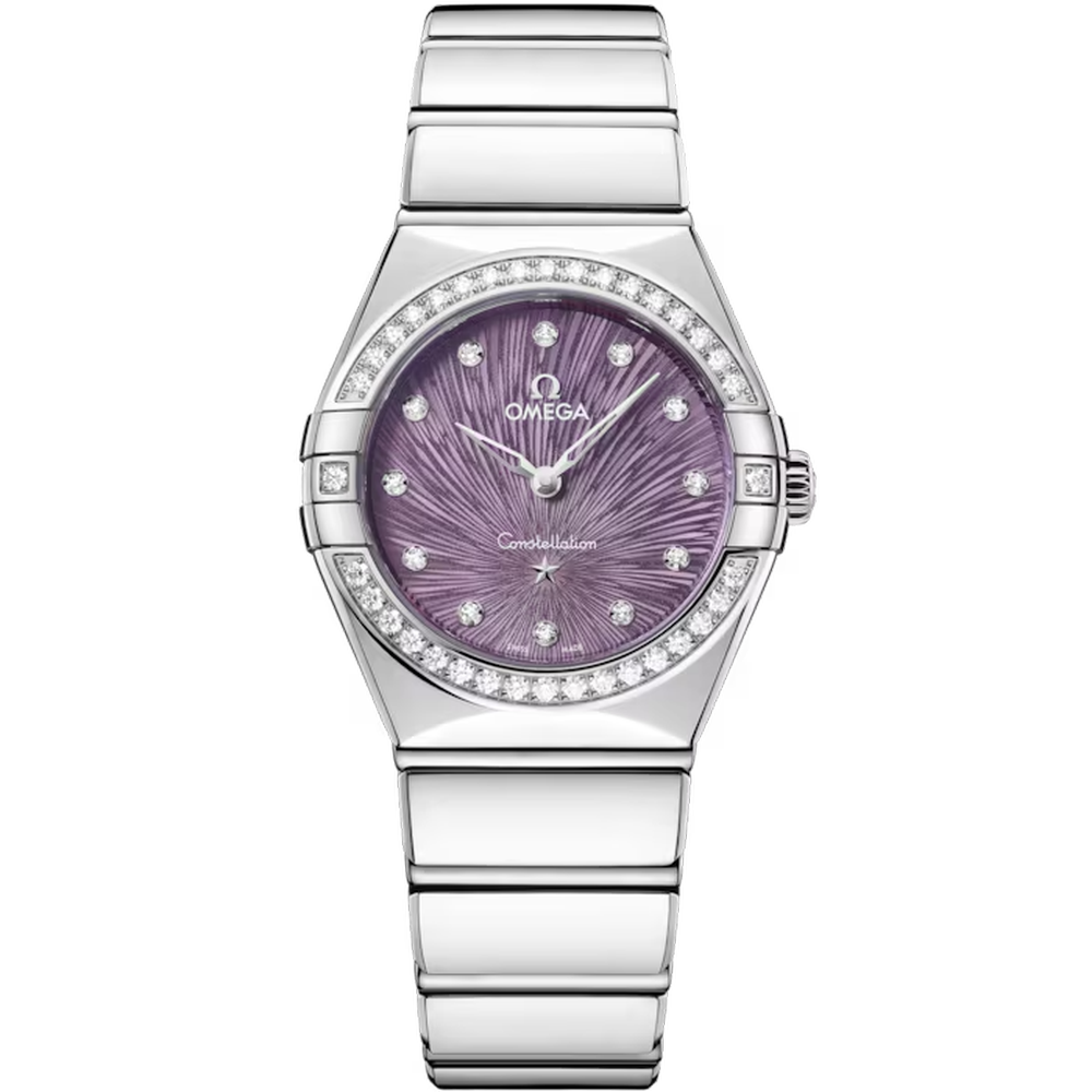 Omega Constellation Purple Dial Steel Bracelet 28 mm 131.15.28.60.60.001