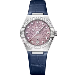 Omega Constellation Lilac Dial Steel Blue Alligator Leather Strap 29 mm 131.18.29.20.60.001