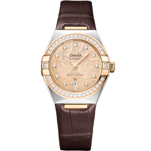 OMEGA Constellation Yellow Dial Steel ‑ Moonshine™ Gold Brown Alligator Leather Strap 29 mm 131.28.29.20.58.001
