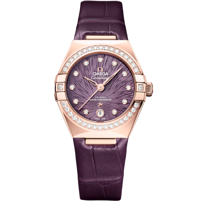 Omega Constellation Purple Dial Sedna™ Gold Purple Alligator Leather Strap 29 mm 131.58.29.20.60.002