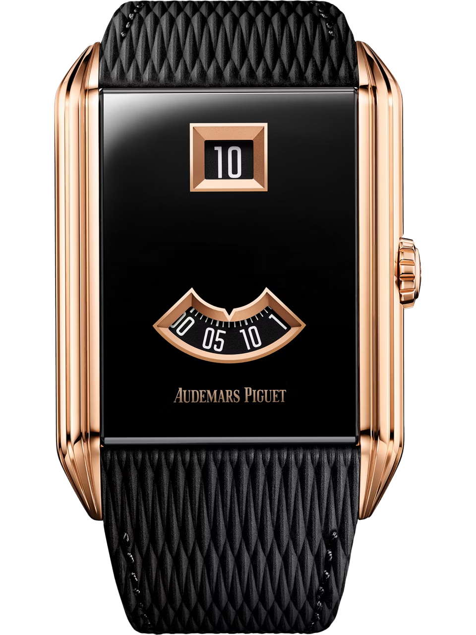 Audemars Piguet Neo Frame Jumping Hour Black Dial 18K Pink Gold Black Calfskin Strap 34mm 15245OR.OO.A206VE.01 - WATCHXNYC