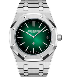 Audemars Piguet Royal Oak 39mm Smoked Green Dial Platinum Bracelet 50th Anniversary 16202PT.OO.1240PT.01