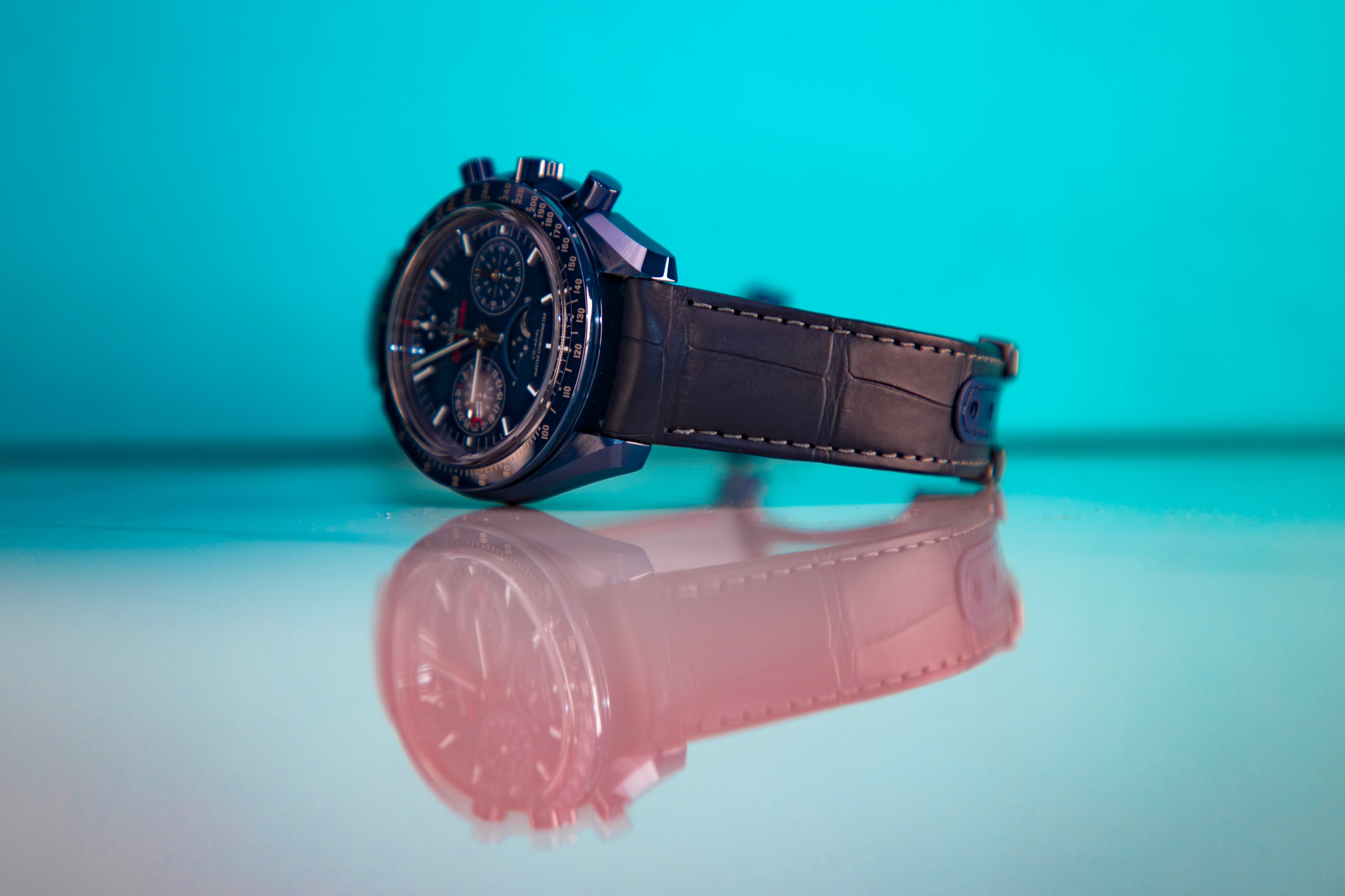 Omega Speedmaster Moonphase Blue Dial 44.25 mm Blue ceramic Strap 304.
