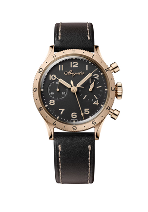 Breguet Type XX Chronographe 2075 Black Dial 18K Breguet Gold Black Calfskin Strap 38.3 mm 2075BH/99/398