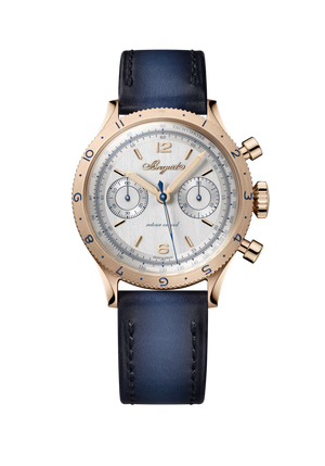 Breguet Type XX Chronographe 2075 Silver Dial 18K Breguet Gold Blue Calfskin Leather Strap 38.3 mm 2075BH/G9/398