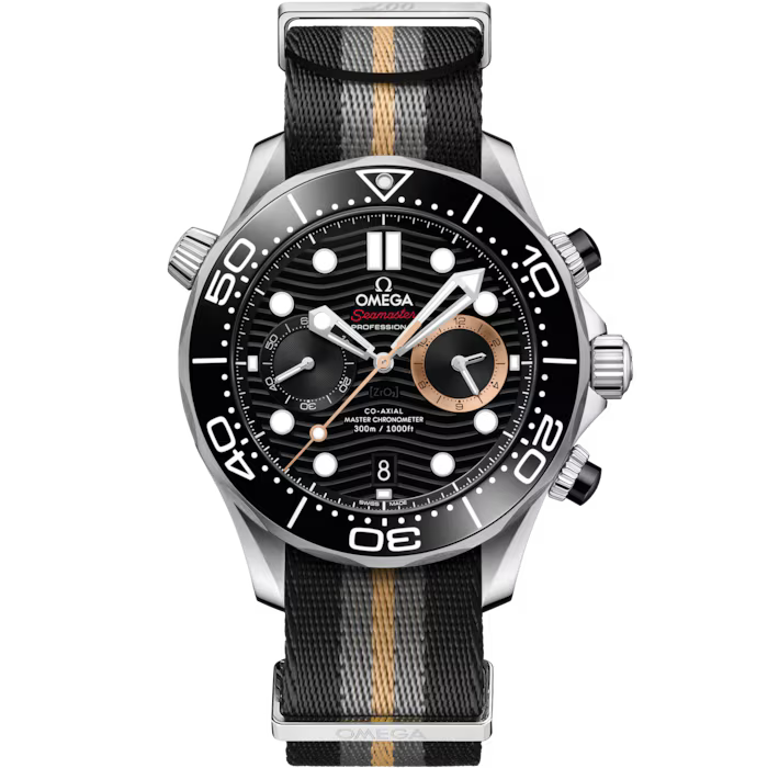 OMEGA Seamaster Diver 300M Chronograph "007 First Light" Black Dial Steel Black Nato Strap 44 mm 210.32.44.51.01.002