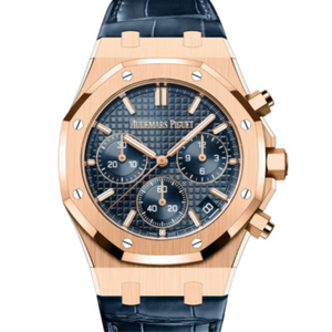 Audemars Piguet Royal Oak 41mm Bleu Nuit Nuage 50 Rose Gold Dial Blue Leather Strap 26240OR.OO.D315CR.01