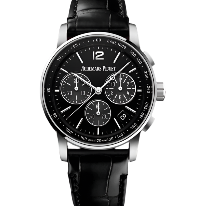 Audemars Piguet CODE 11.59 41mm Black Dial White Gold Black Leather Strap 26393BC.OO.A002CR.01 - WATCHXNYC