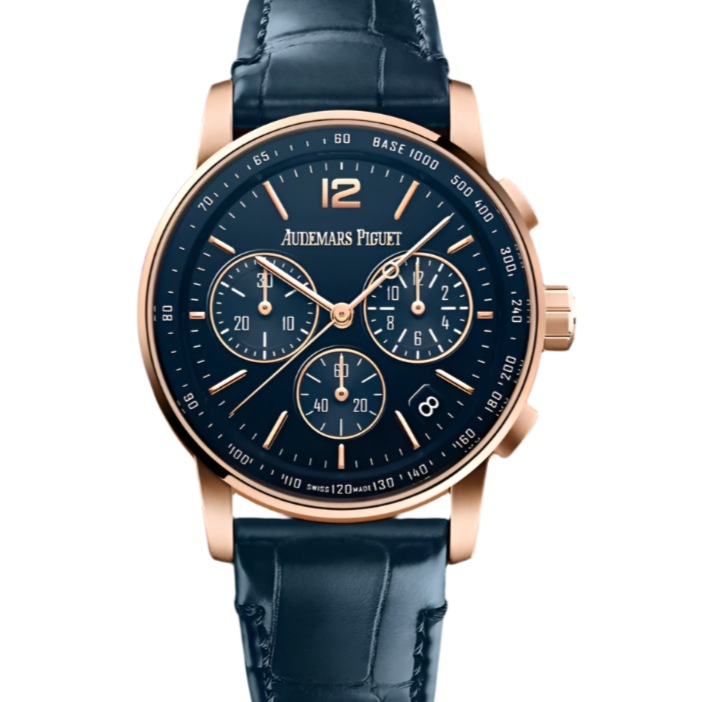 Audemars Piguet CODE 11.59 41mm Blue Dial Rose Gold Blue Leather Strap 26393OR.OO.A321CR.01 - WATCHXNYC