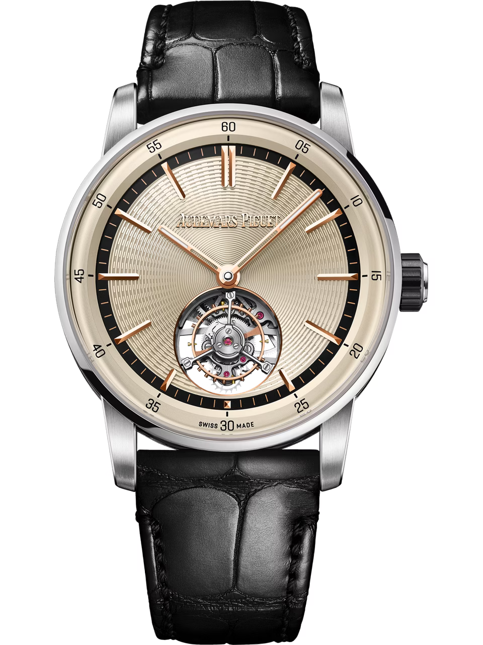 Audemars Piguet Code 11.59 Selfwinding Flying Tourbillon Beige Dial 18K White Gold Black Alligator Leather Strap 41 mm 26396NB.OO.D002CR.01 - WATCHXNYC