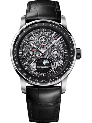 Audemars Piguet Code 11.59 Perpetual Calendar Openworked Sapphire Dial 18K White Gold Black Alligator Leather Strap 41 mm 26443NB.OO.D002CR.01