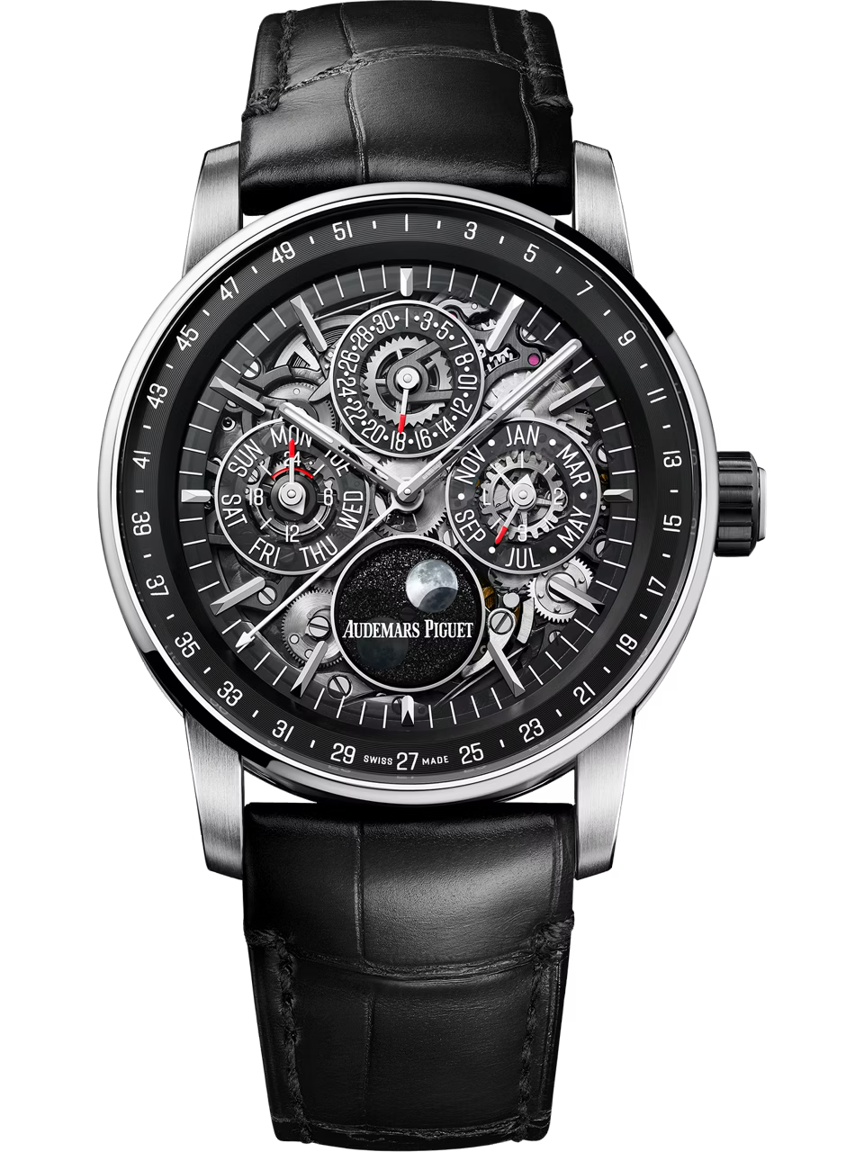 Audemars Piguet Code 11.59 Perpetual Calendar Openworked Sapphire Dial 18K White Gold Black Alligator Leather Strap 41 mm 26443NB.OO.D002CR.01 - WATCHXNYC