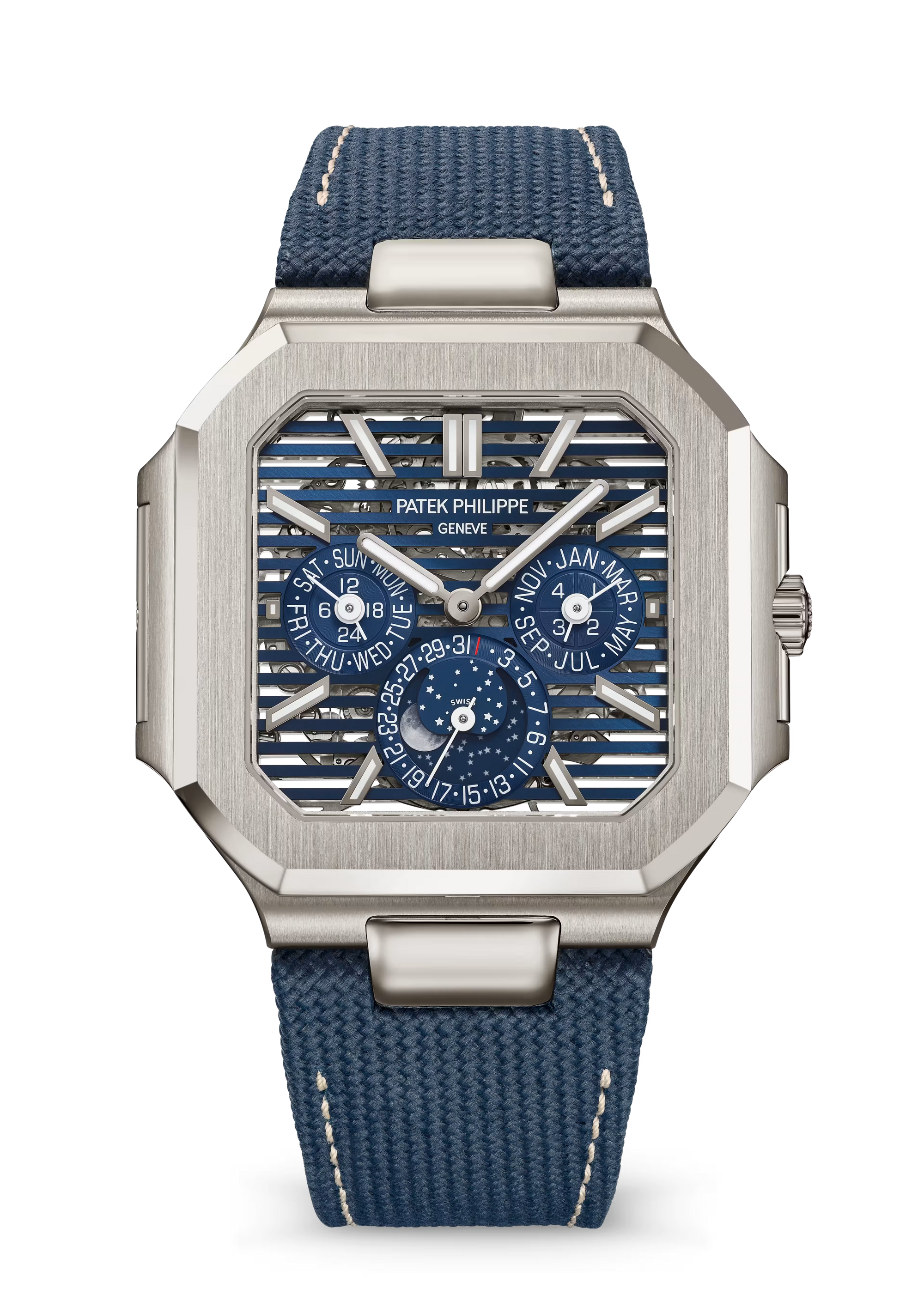 Patek Phillippe Grand Complications Cubitus Blue Open worked Dial Navy Blue Fabric Strap 45mm 5840P-001 - WATCHXNYC