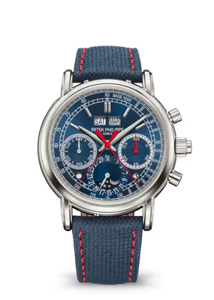 Patek Phillippe Grand Complications Chronograph 40mm Navy Blue Dial White gold Fabric Strap 5204G-010