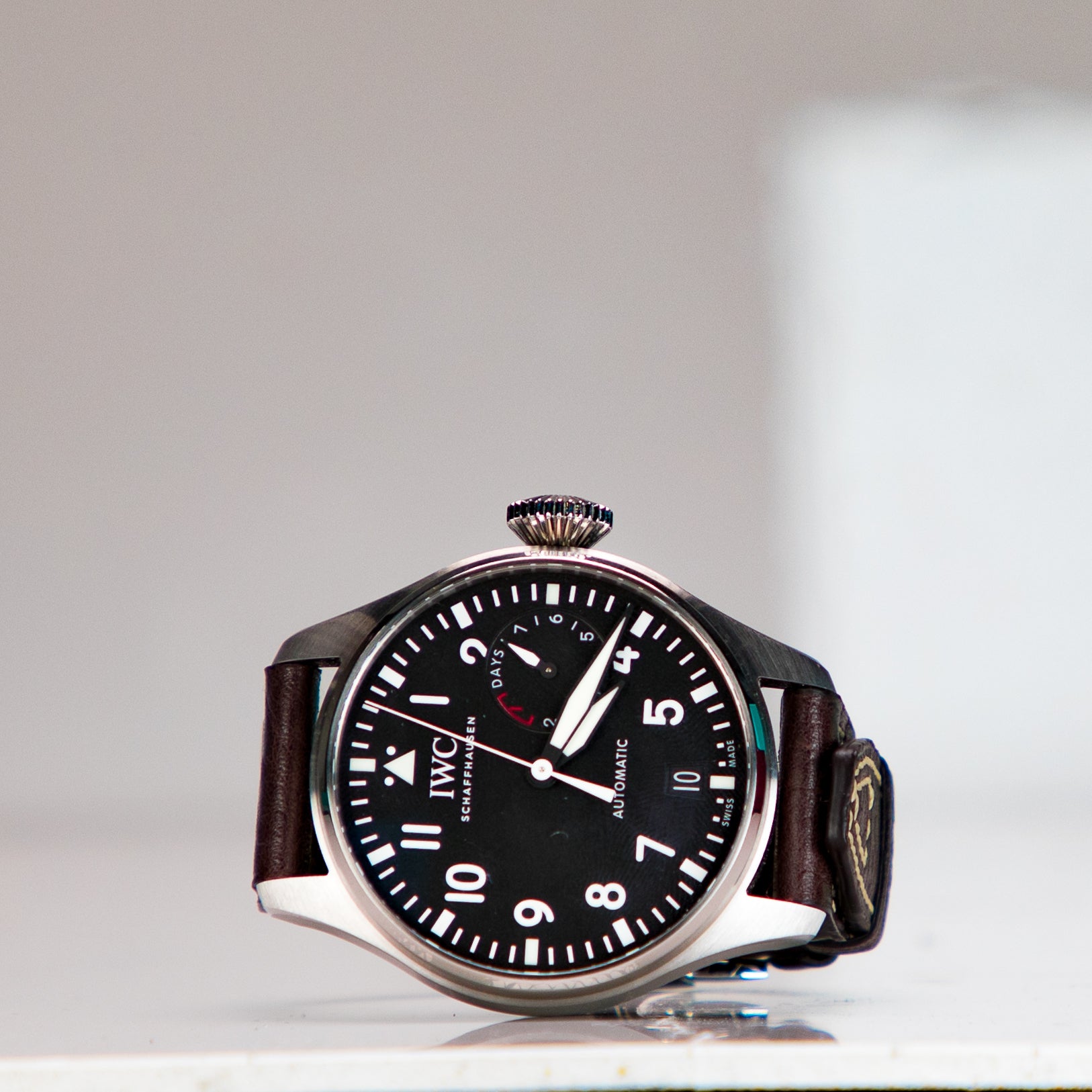 IWC Schaffhausen Big Pilot’s Watch Heritage 46.2  mm Black Dial Titanium Brown    Strap IW501004 - WATCHXNYC