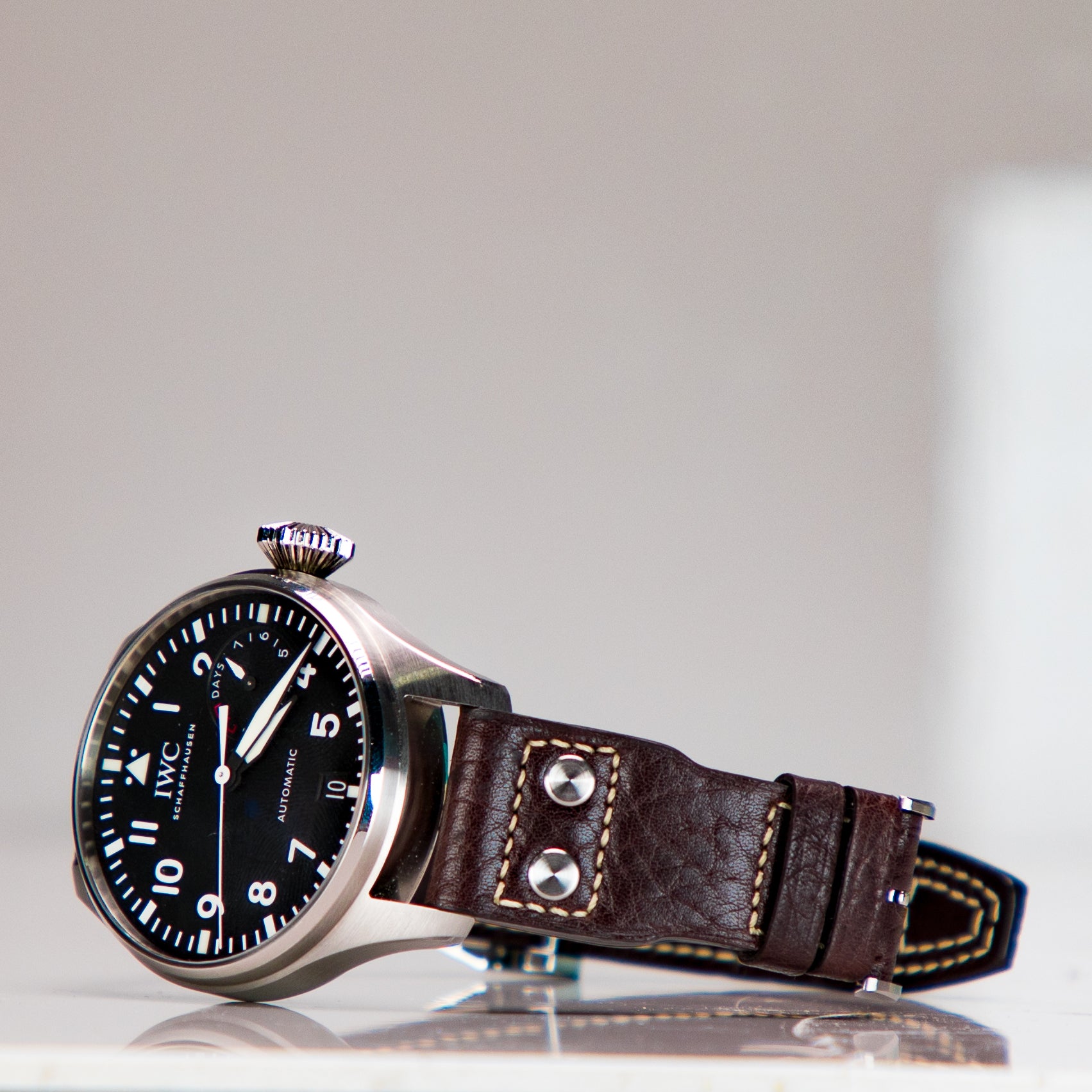 IWC Schaffhausen Big Pilot’s Watch Heritage 46.2  mm Black Dial Titanium Brown    Strap IW501004 - WATCHXNYC