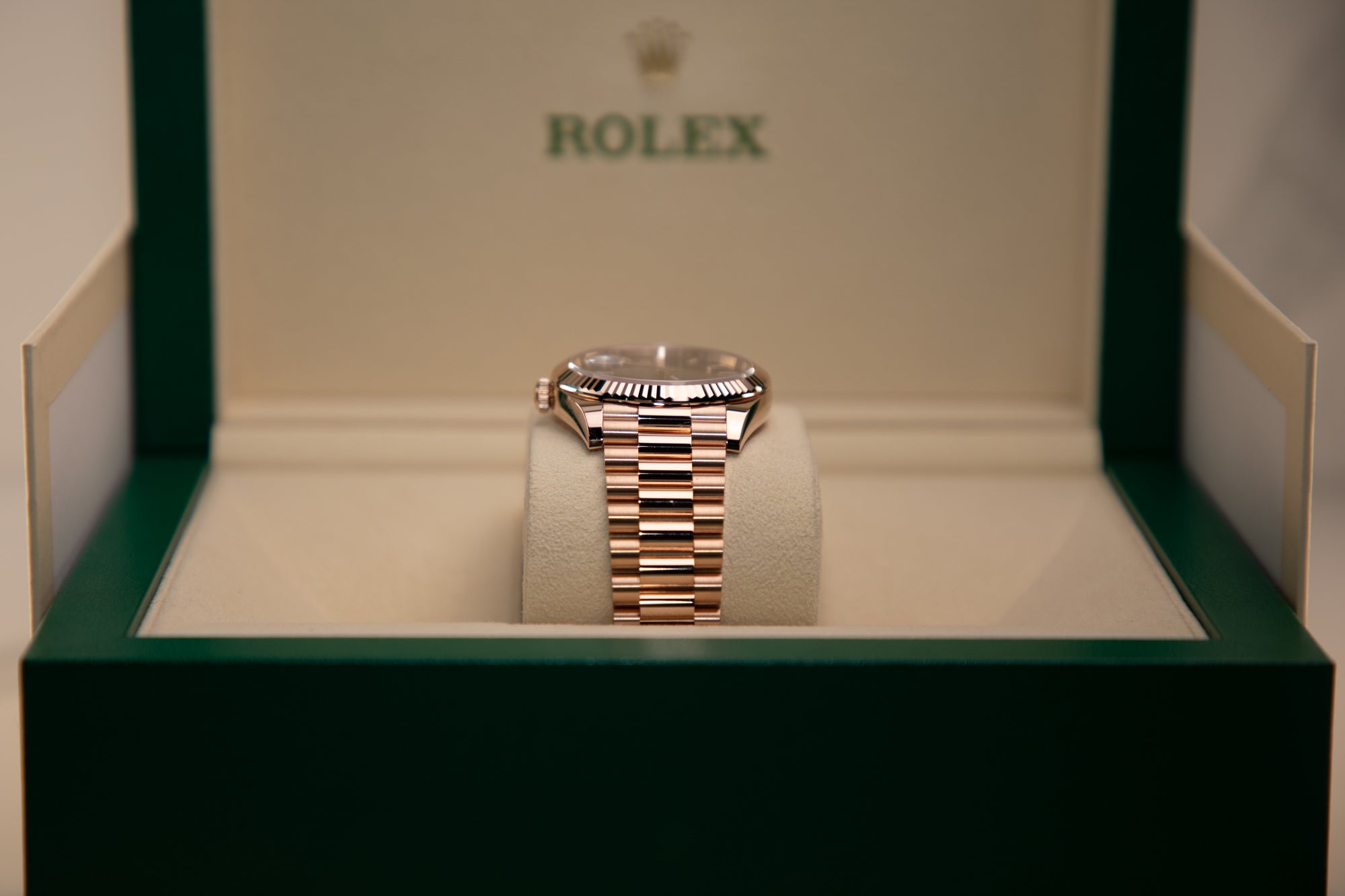 Rolex Oyster 40 mm Chocolate Dial 18 kt Everose Gold President, Semi-Circular Three-Piece Links 228235-0053 - WATCHXNYC