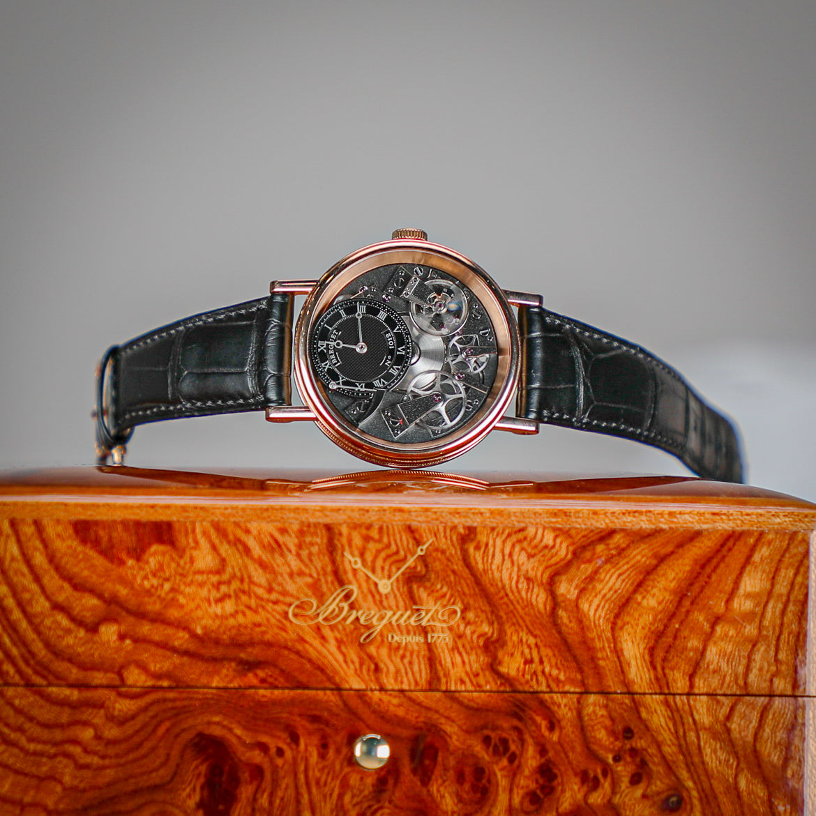 Breguet Tradition 40 mm Black Dial 18k Rose Gold Black Leather Strap 7057BR/G9/9W6 - WATCHXNYC