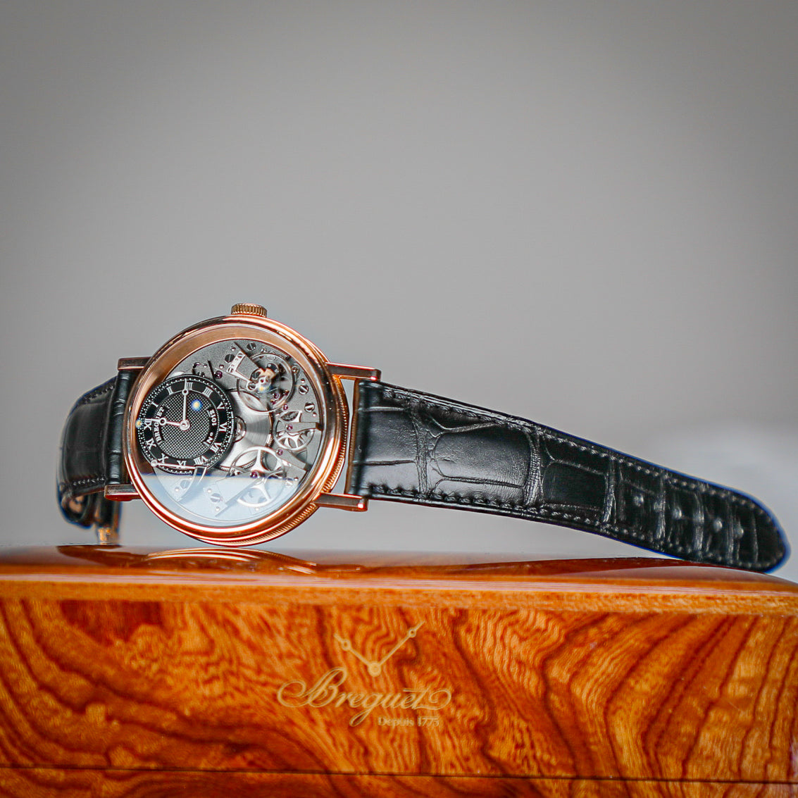 Breguet Tradition 40 mm Black Dial 18k Rose Gold Black Leather Strap 7057BR/G9/9W6 - WATCHXNYC