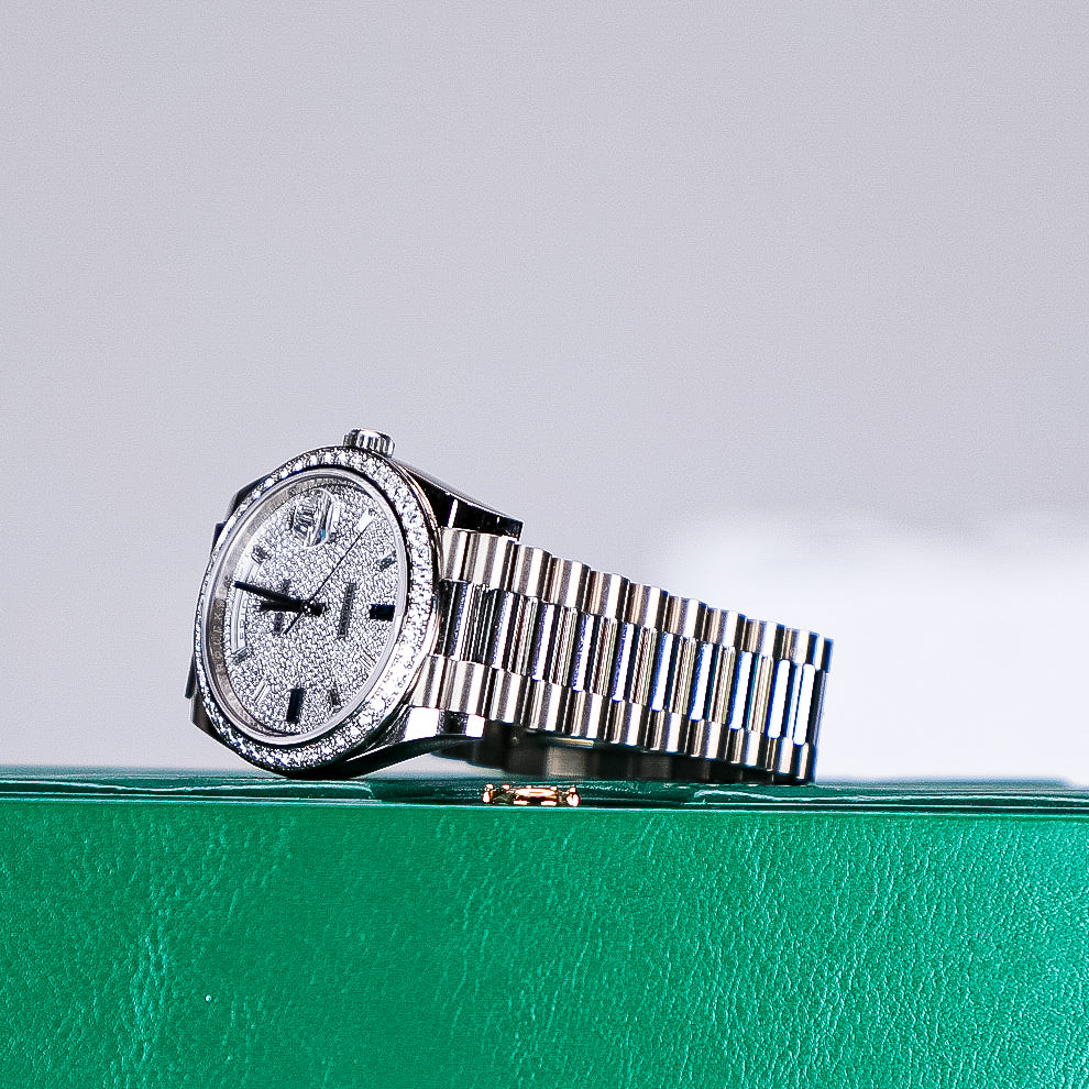 Rolex Day-Date 40 40 mm Paved With Diamonds And Sapphires Dial Platinum President Bracelet 228396tbr-0021 - WATCHXNYC