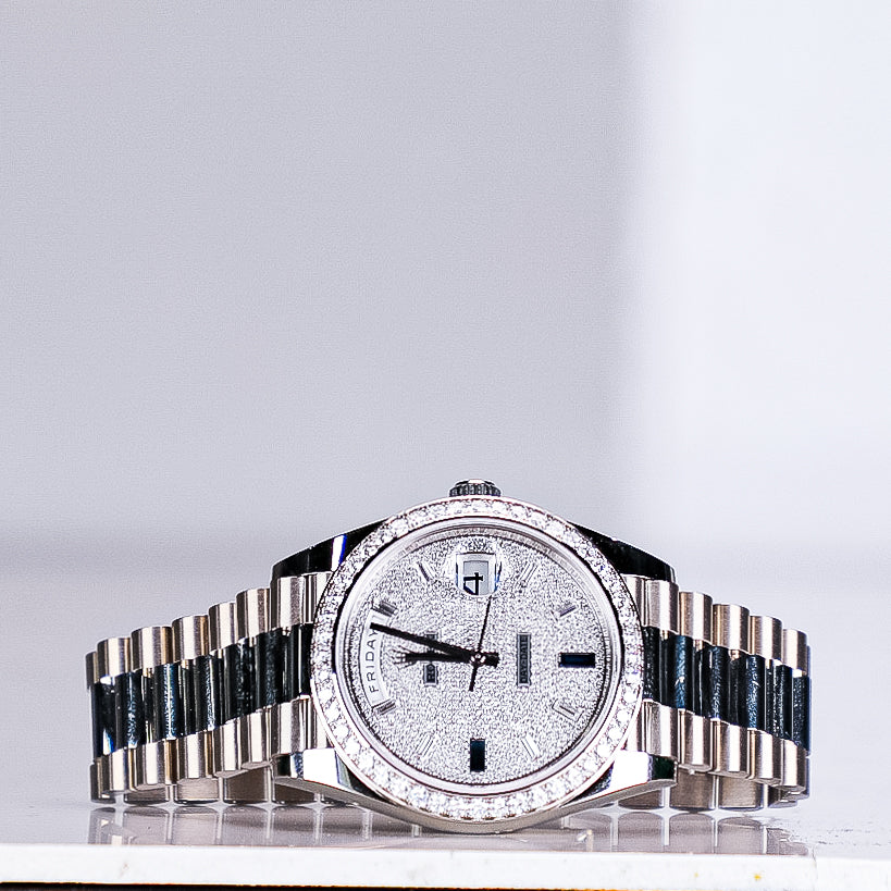 Rolex Day-Date 40 40 mm Paved With Diamonds And Sapphires Dial Platinum President Bracelet 228396tbr-0021 - WATCHXNYC