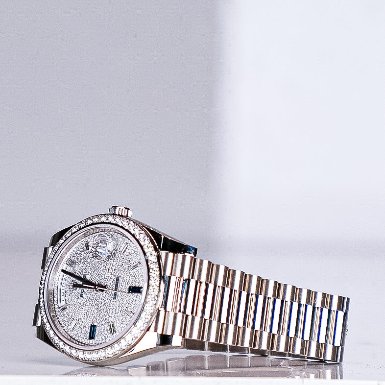 Rolex Day-Date 40 40 mm Paved With Diamonds And Sapphires Dial Platinum President Bracelet 228396tbr-0021 - WATCHXNYC