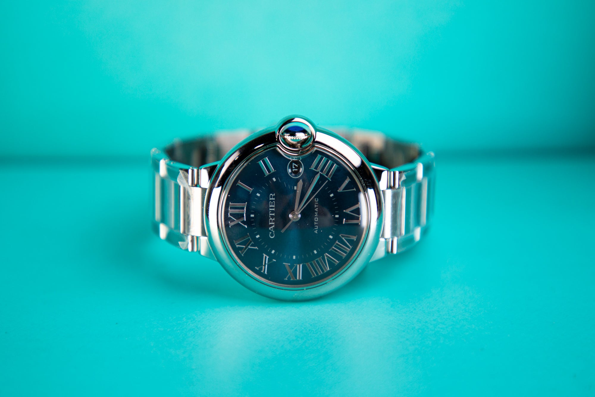 Cartier Ballon Bleu 40 mm Acero Esfera azul con efecto rayos de sol Pulsera de acero WSBB0061