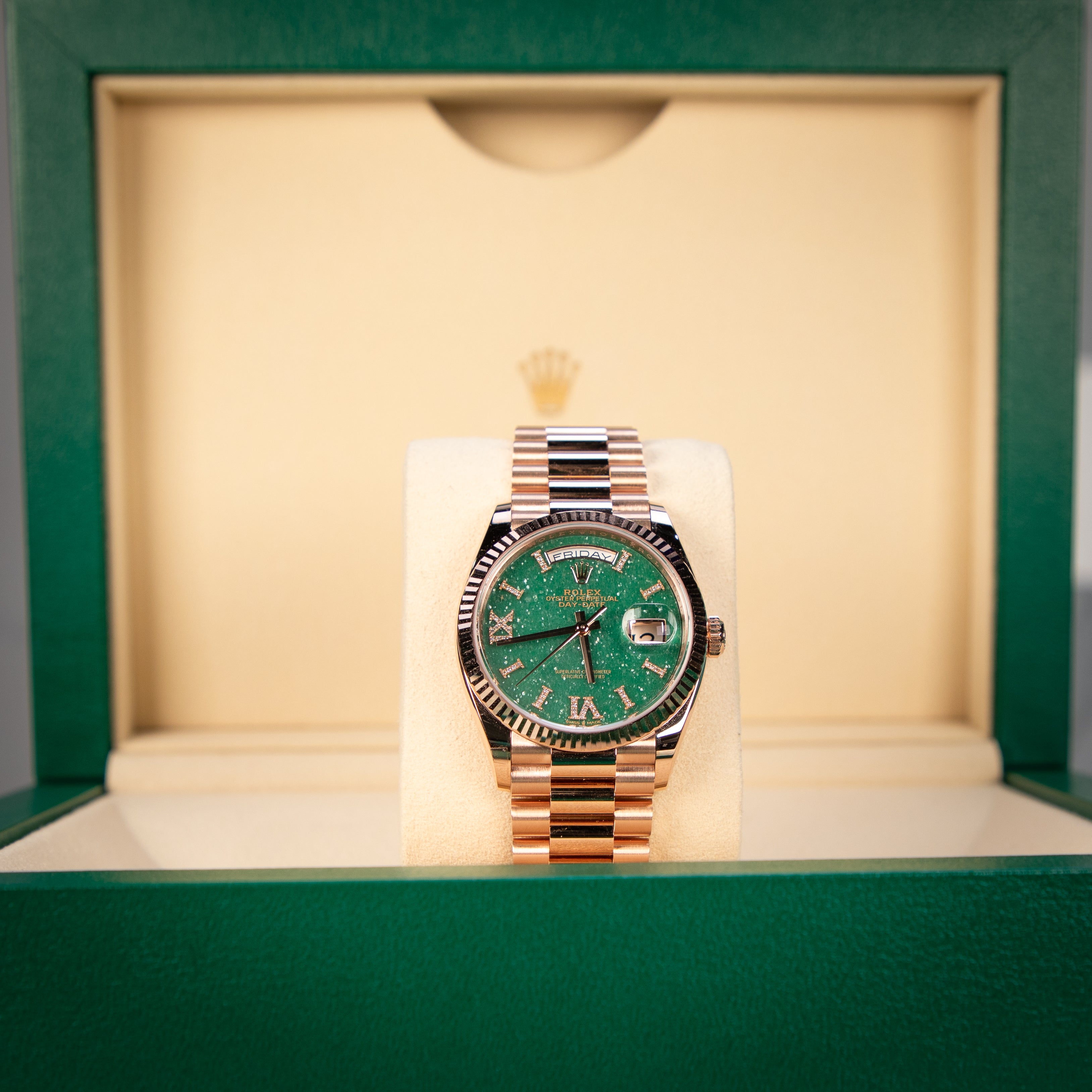 Rolex Day-Date 36mm Olive Green Dial Everose Gold 128235