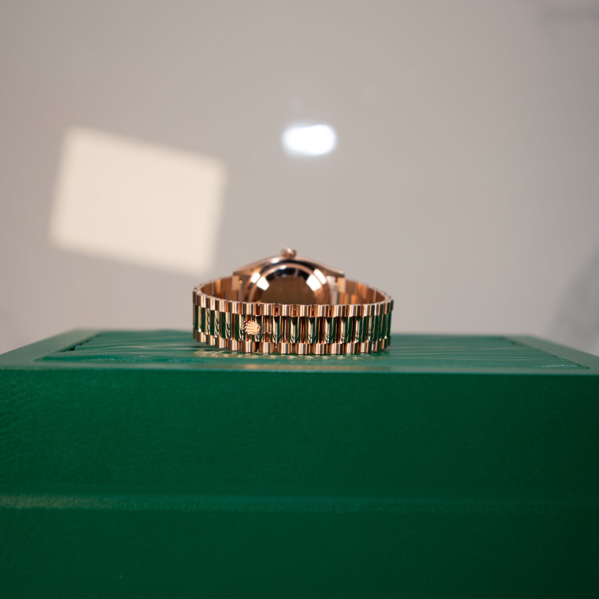 Rolex Day-Date 36 36 mm Green Aventurine Set With Diamonds Dial 18 kt Everose Gold President Bracelet 128235-0068