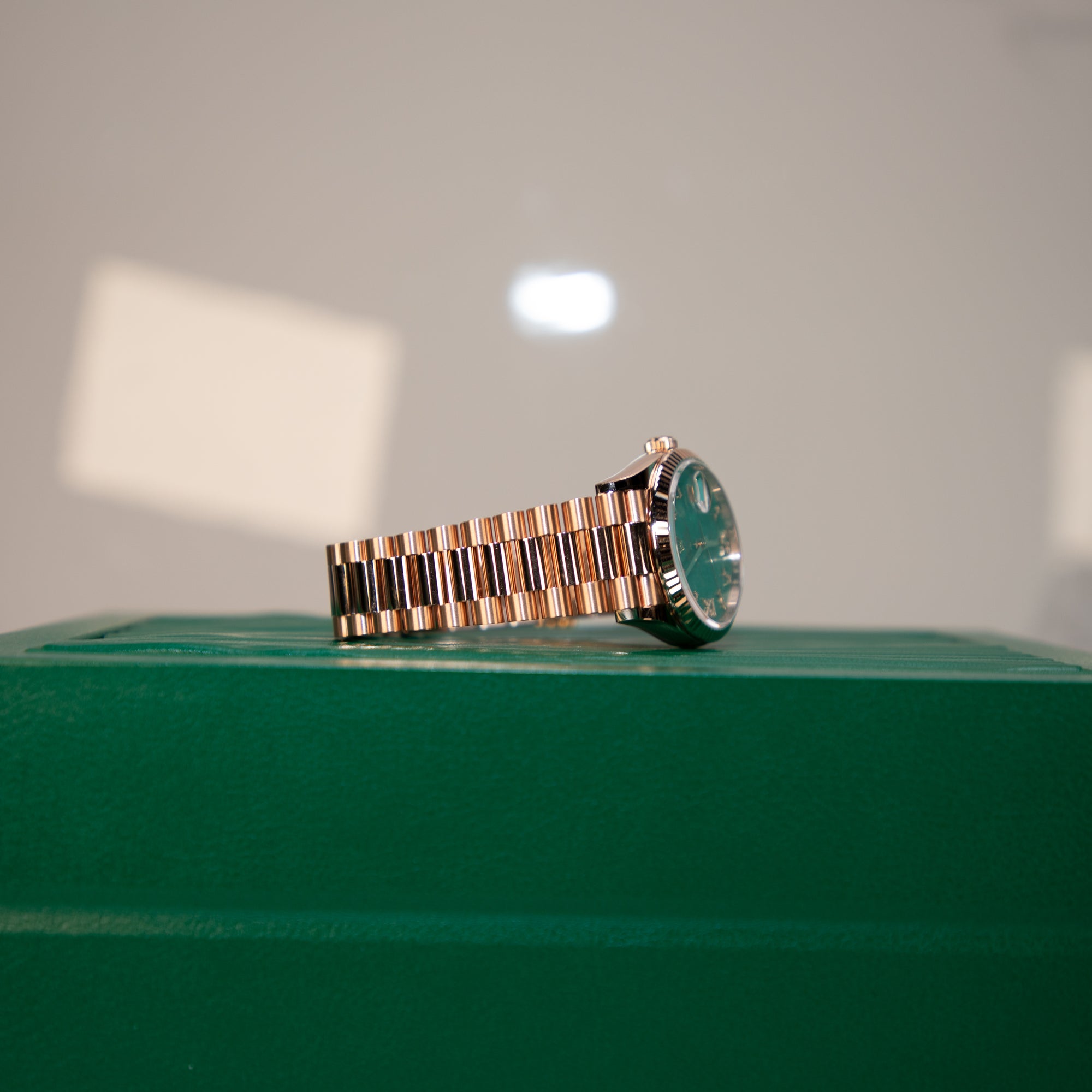 Rolex Day-Date 36 36 mm Green Aventurine Set With Diamonds Dial 18 kt Everose Gold President Bracelet 128235-0068