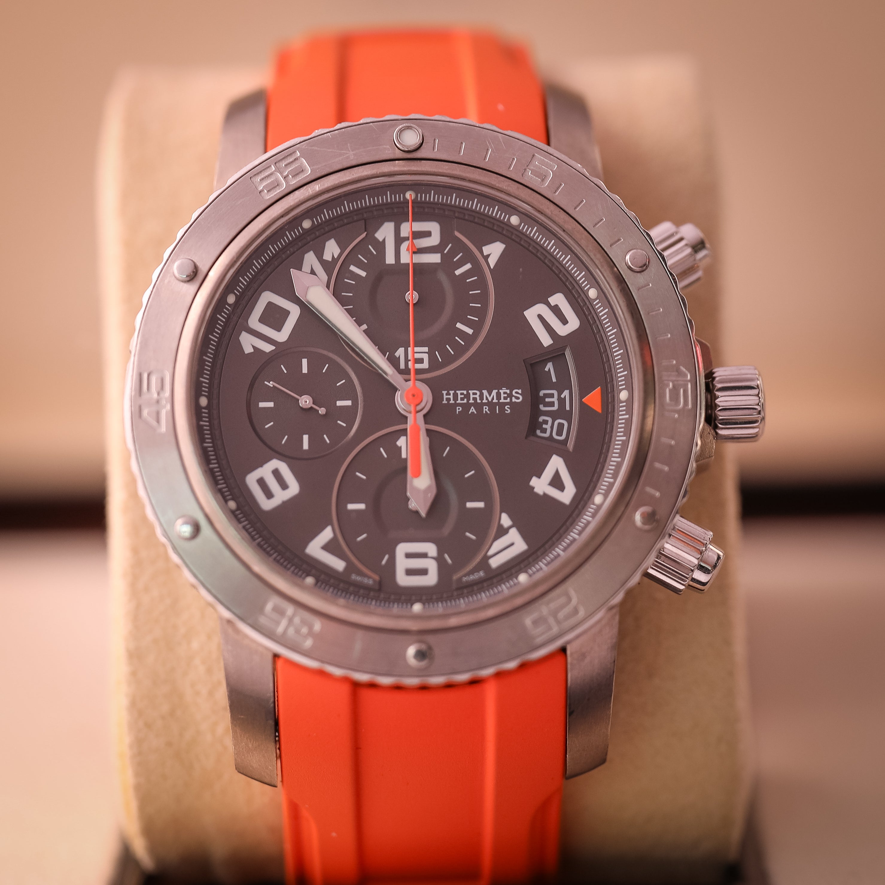 Hermes Clipper Diver Chronograph Grey Automatic Winding 42mm Orange Ru