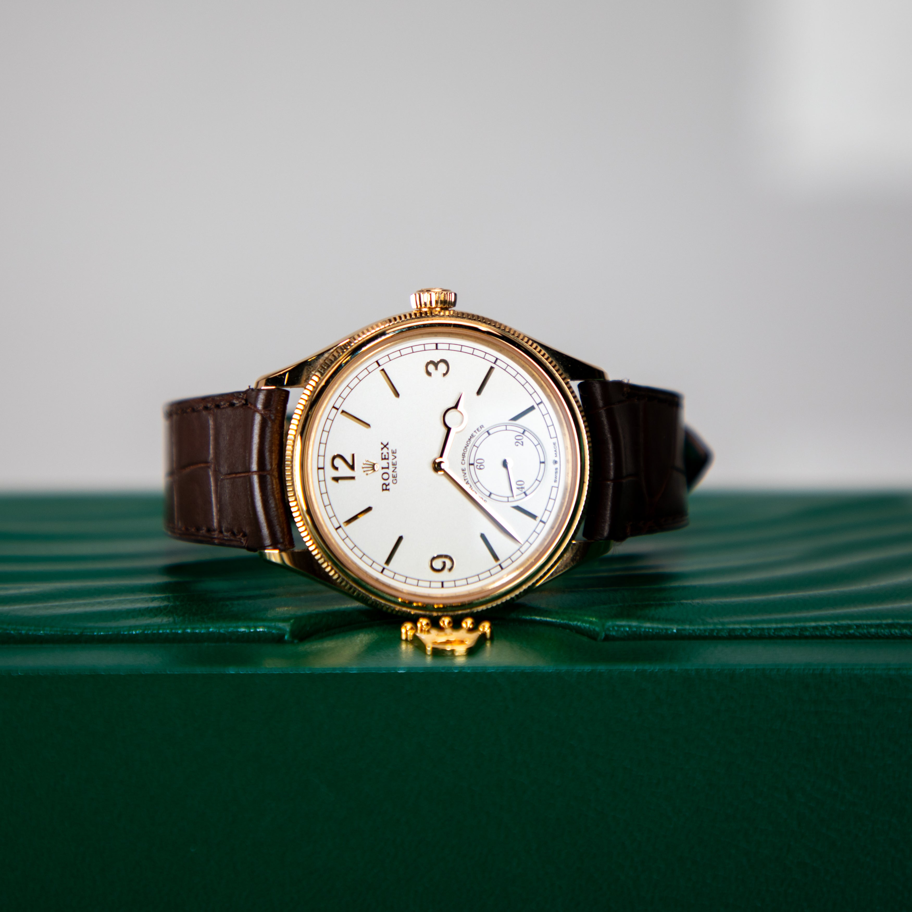 Rolex 1908 39 mm Intense White Dial 18 Kt Yellow Gold Matt Brown