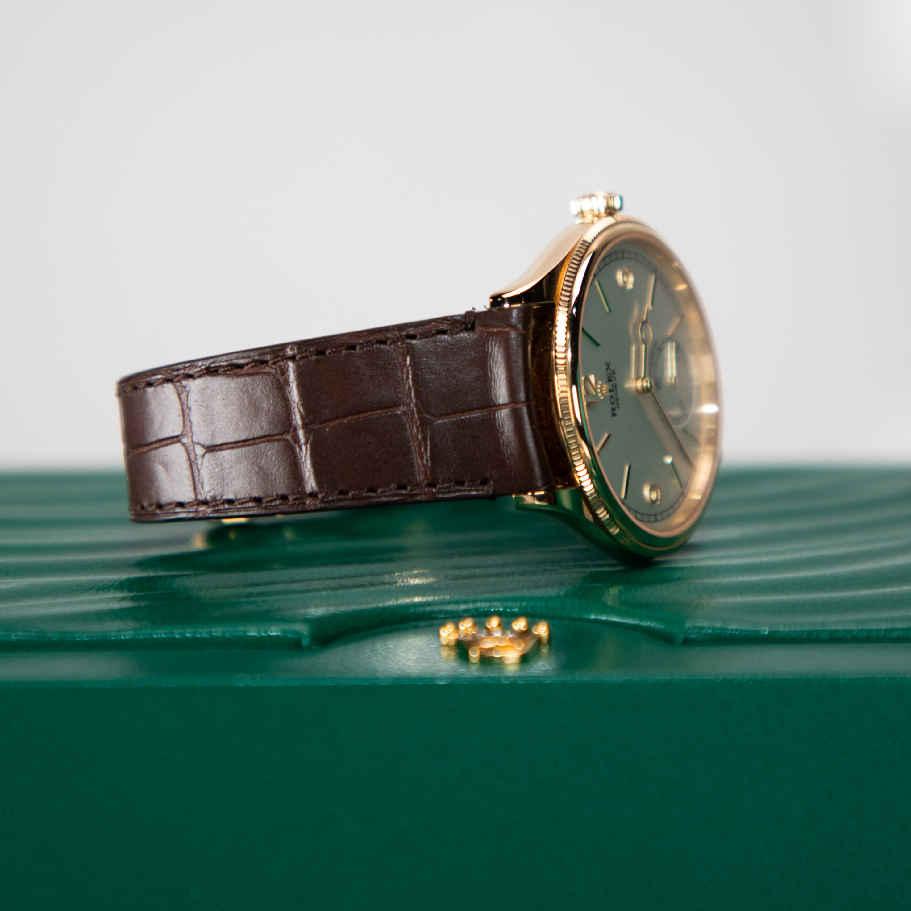 Rolex 1908 39 mm Intense White Dial 18 Kt Yellow Gold Matt Brown