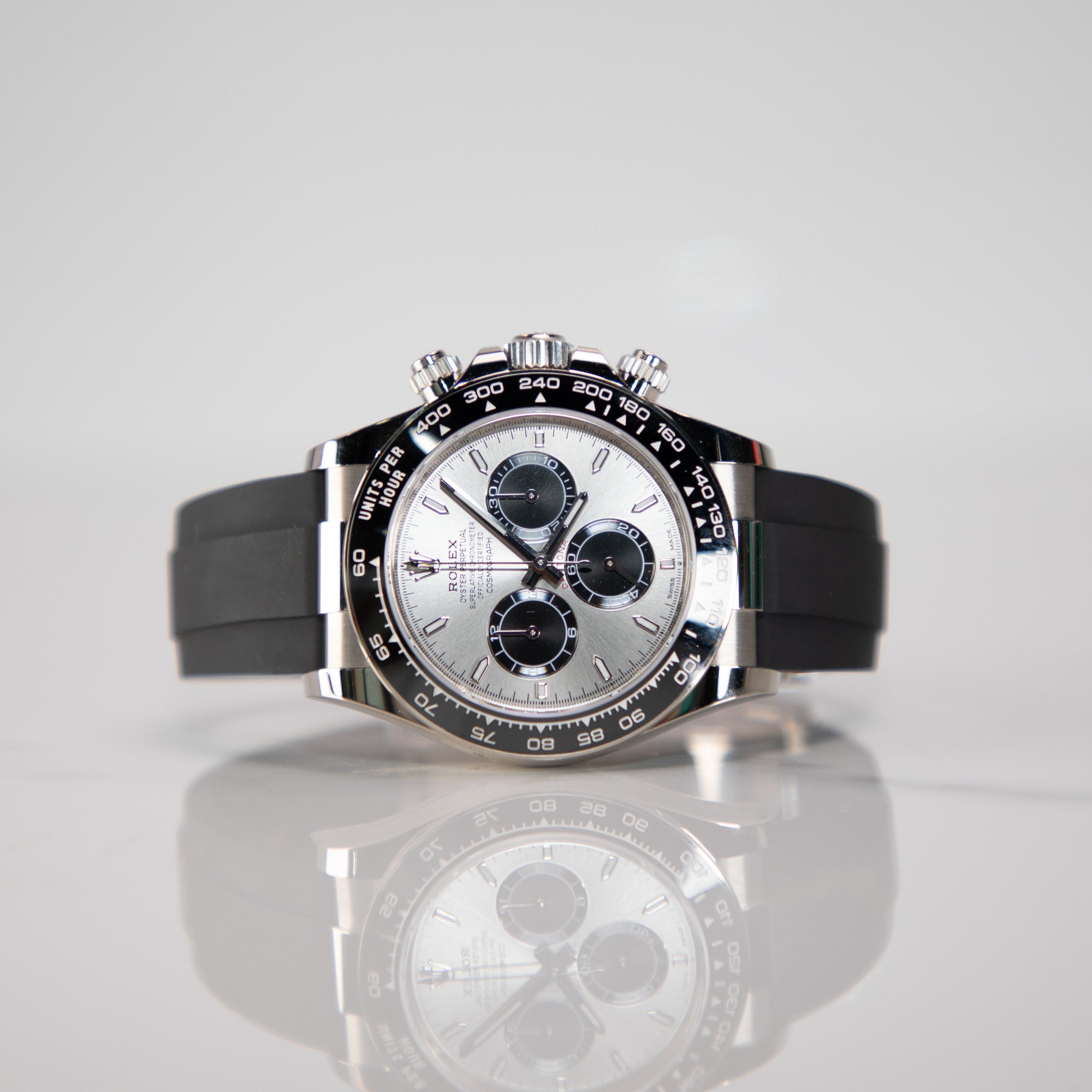 Rolex Cosmograph Daytona 40 mm Steel and Bright Black  Dial 18 kt White Gold Oysterflex Bracelet 126519ln-0006
