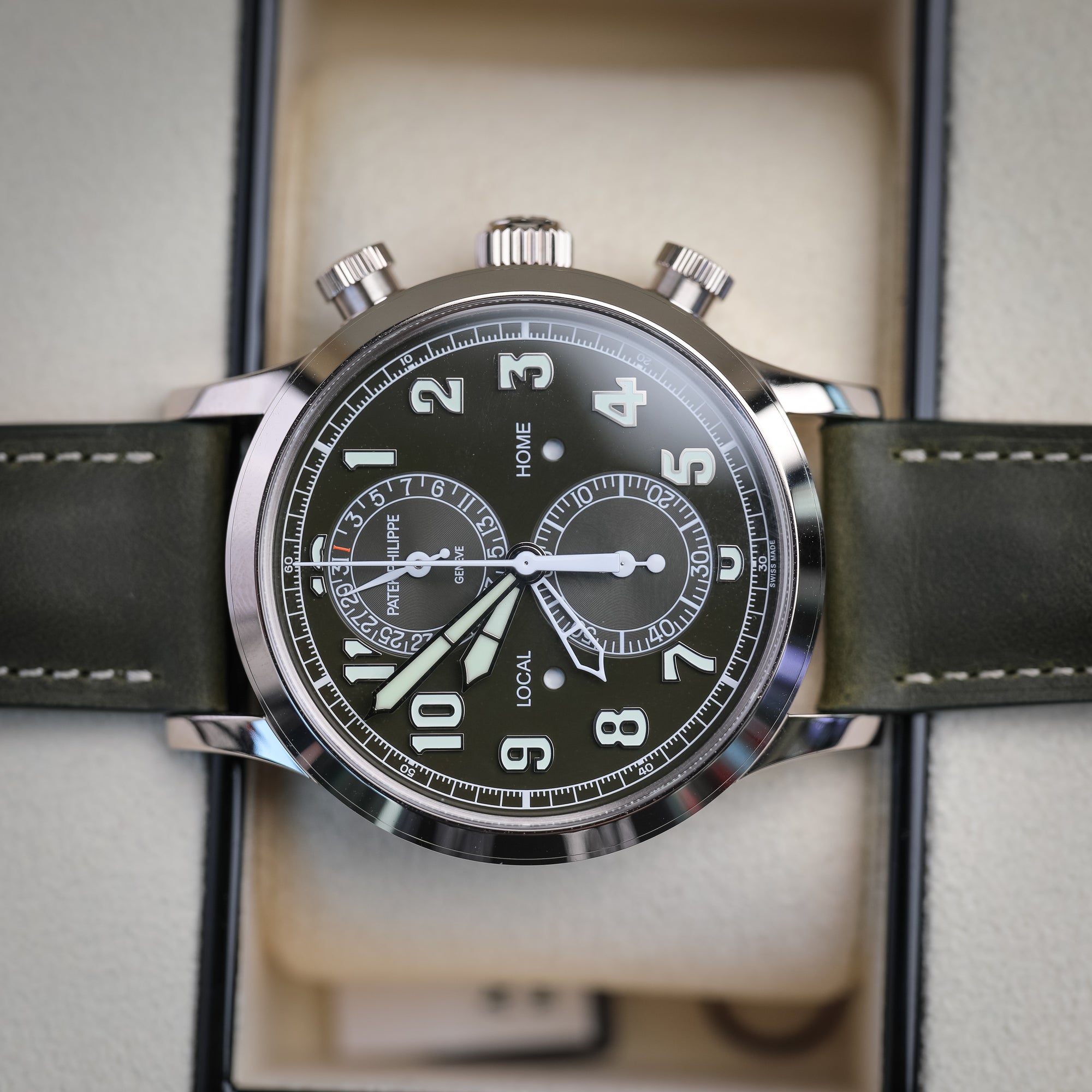 Patek Philippe Complications Calatrava Green Dial White Gold Case Green Strap 42 mm 5924G-010 - WATCHXNYC