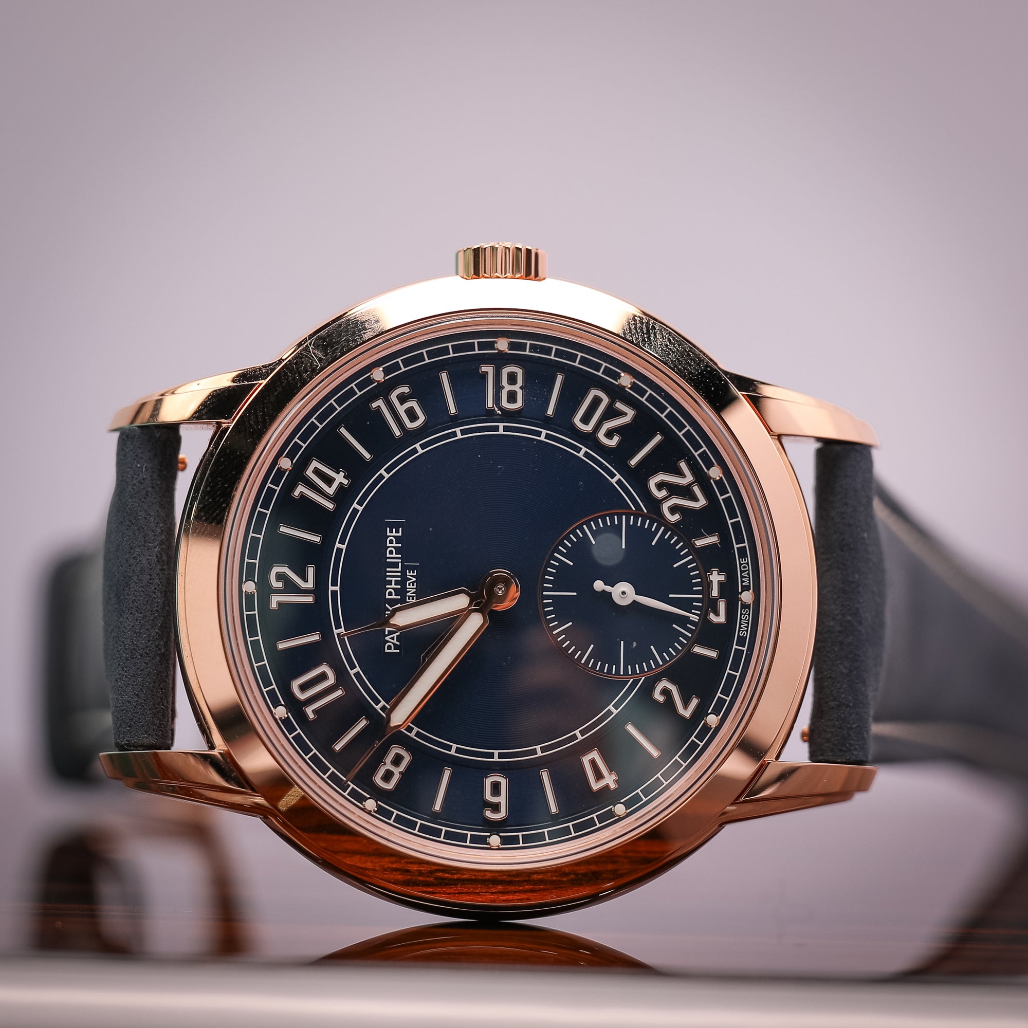 Patek Philippe Complications Blue Dial Rose Gold Case   Blue Strap 42 mm 5224R-001 - WATCHXNYC