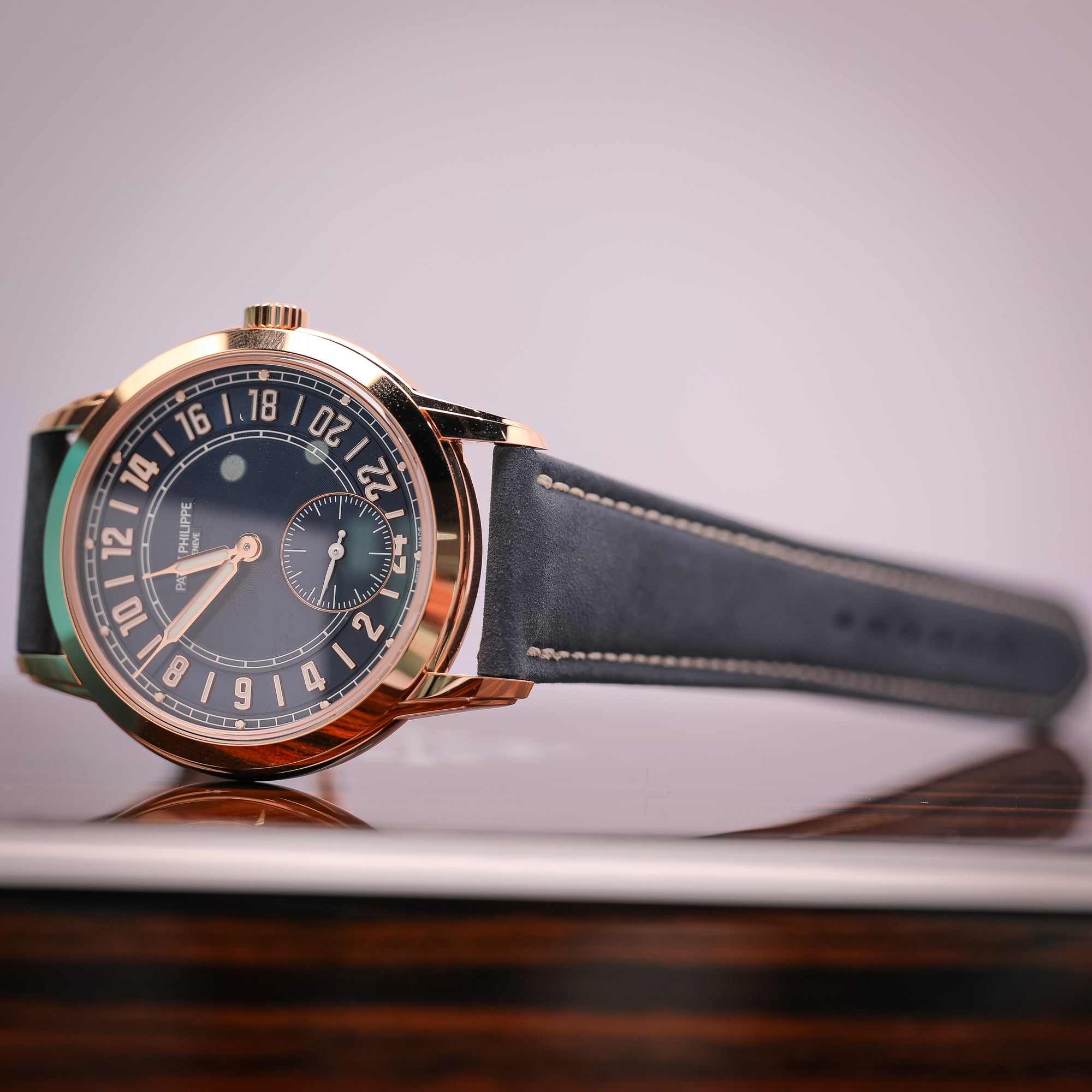 Patek Philippe Complications Blue Dial Rose Gold Case   Blue Strap 42 mm 5224R-001 - WATCHXNYC