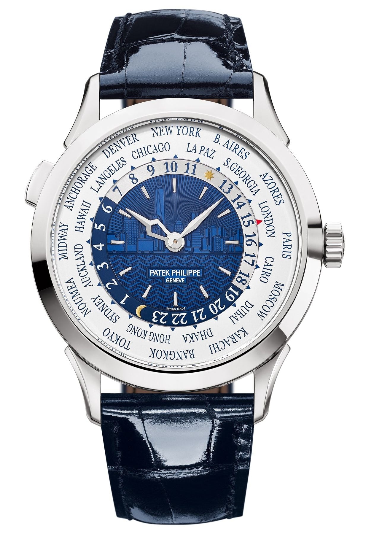 Patek Philippe World Time New York Complications 38.5mm Blue Dial White Gold 5230G-010 - WATCHXNYC