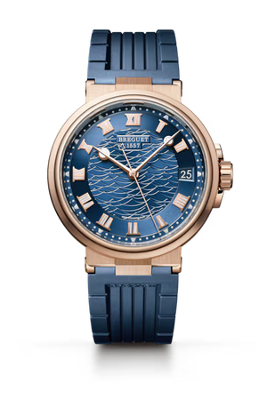 Breguet Marine 5517 Blue Dial 18K Rose Gold Blue Rubber Strap 40 mm 5517BR/Y2/5ZU
