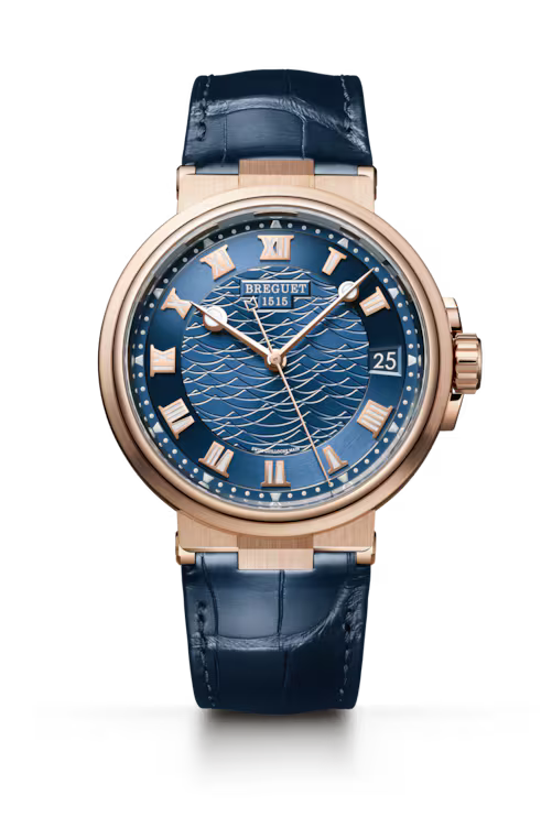 Breguet Marine 5517 Blue Dial 18K Rose Gold Blue Alligator Leather Strap 40 mm 5517BR/Y2/9ZU