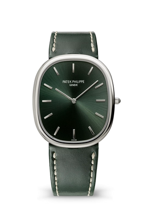 Patek Philippe Golden Ellipse Olive Dial White Gold Leather Strap 34.5mm 5738G-001