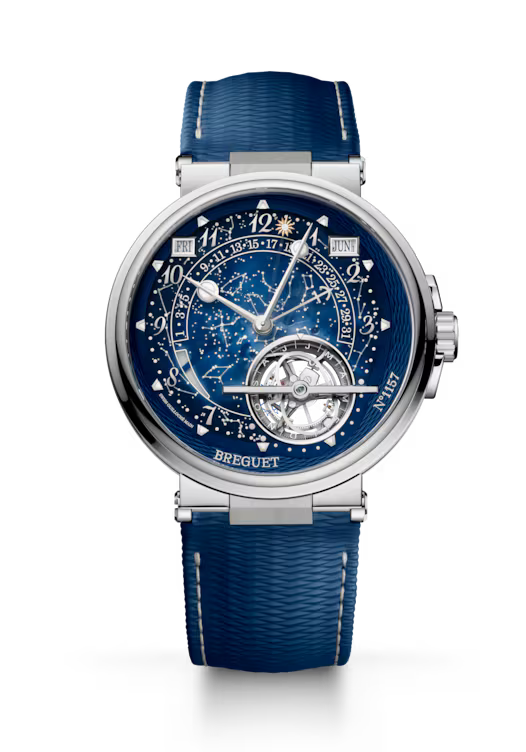 Breguet Marine Tourbillon Equation Marchante 5887 Blue Dial Platinum Blue Rubber Strap 43.9 mm 5887PT/YS/5WVSL