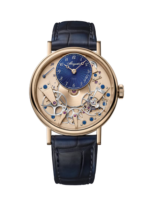 Breguet Tradition Seconde Rétrograde 7035 Blue Dial 18K Breguet Gold Navy Alligator Leather Strap 38 mm 7035BH/H2/9V6
