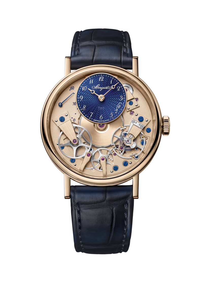 Breguet Tradition Seconde Rétrograde 7035 Blue Dial 18K Breguet Gold Navy Alligator Leather Strap 38 mm 7035BH/H2/9V6
