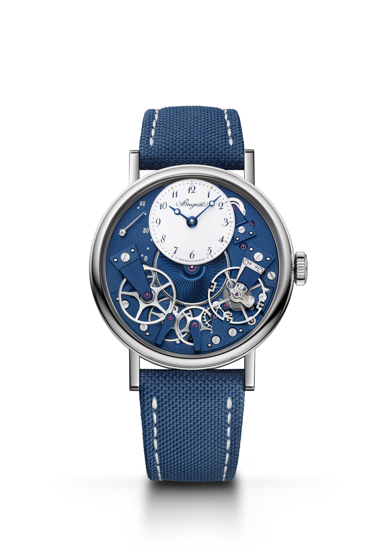 Breguet Tradition 7037 Blue Dial 18K White Gold Blue Rubber Strap 38 mm 7037BB/YB/5V6