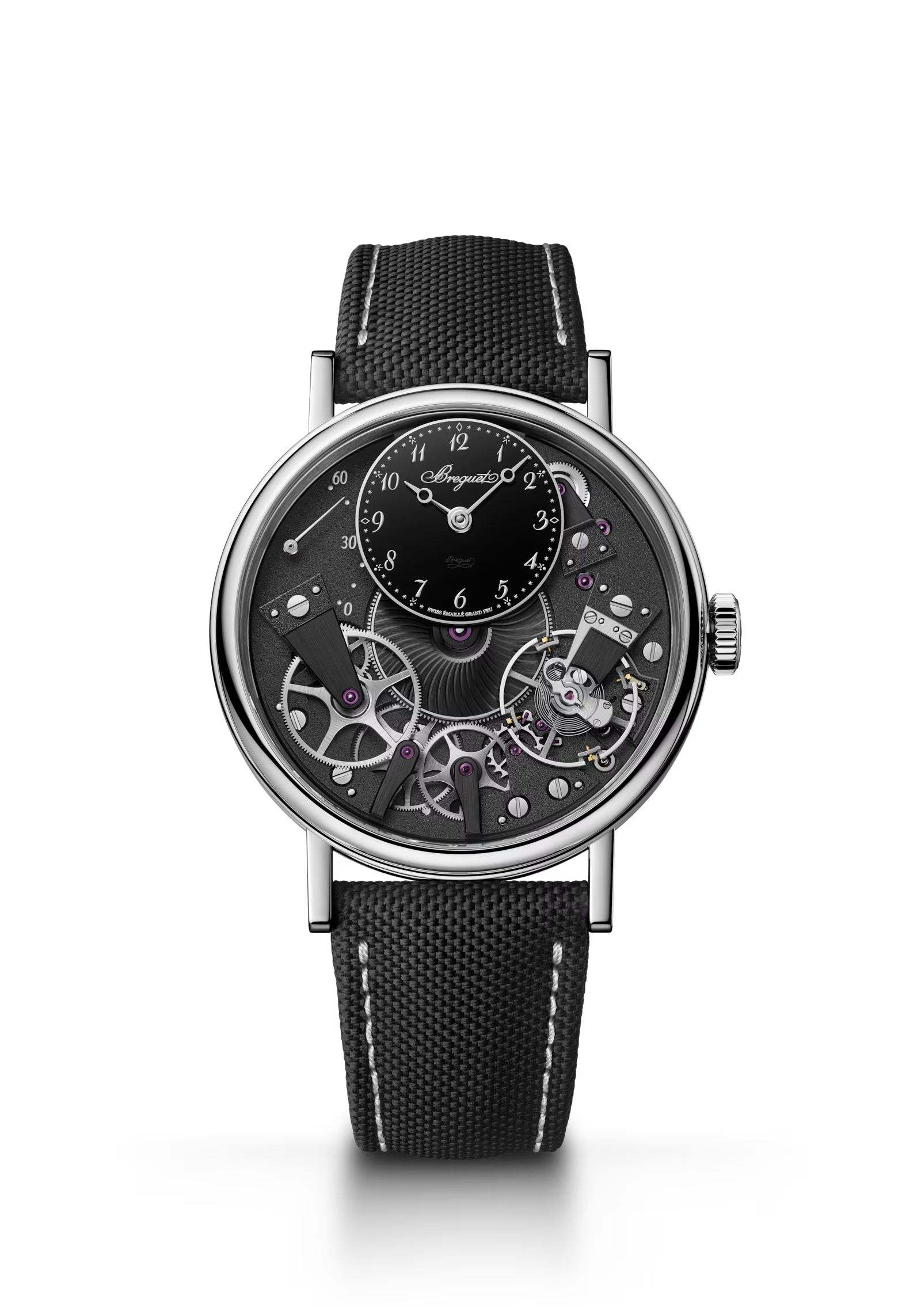 Breguet Tradition 7037 Black Dial Platinum Black Rubber Strap 38 mm 7037PT/N9/5V6
