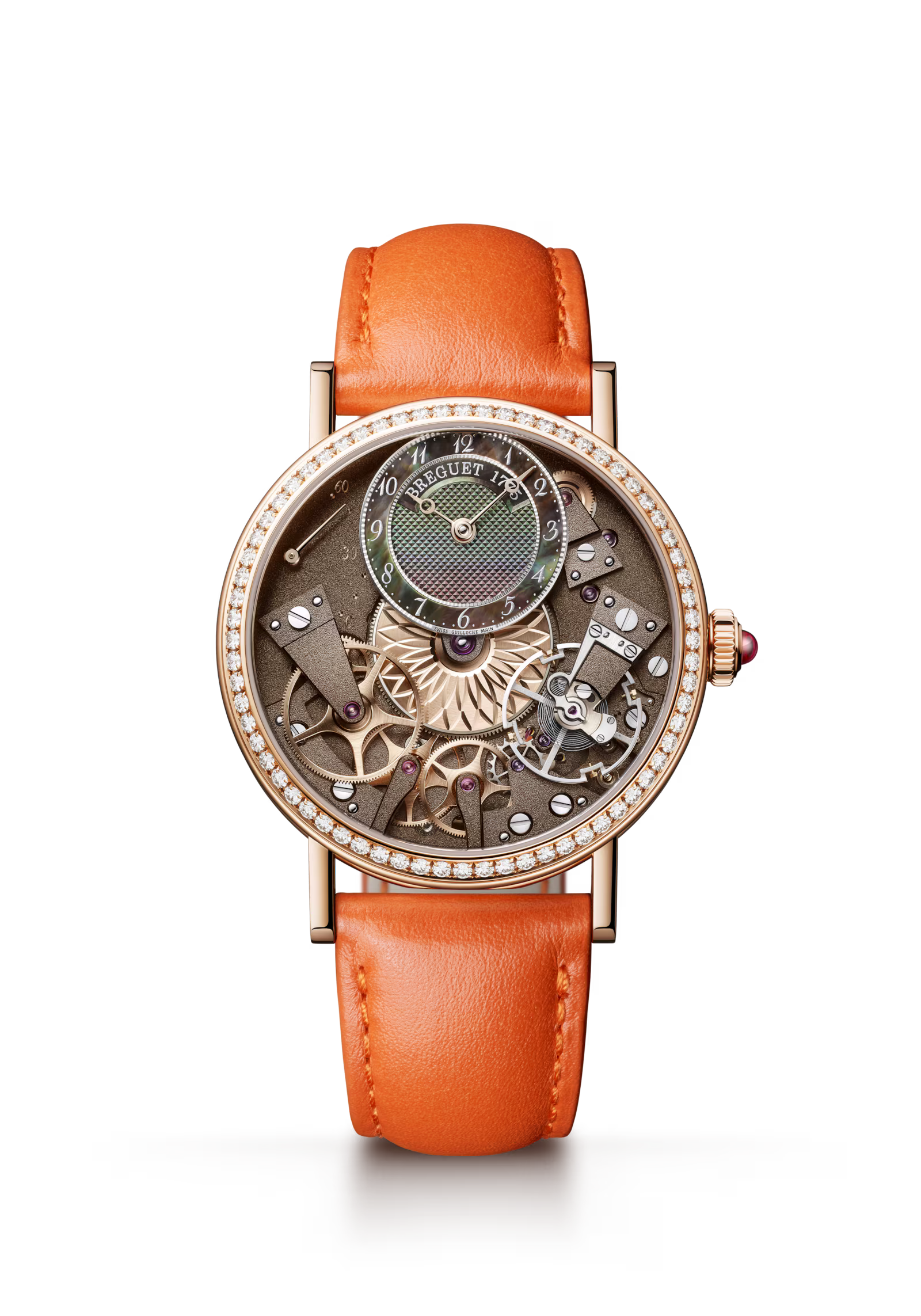 Breguet Tradition 7038 Natural Tahitian Mother-of-Pearl Dial 18K Rose Gold Orange Calfskin Strap 37 mm 7038BR/CT/3V6 D00D
