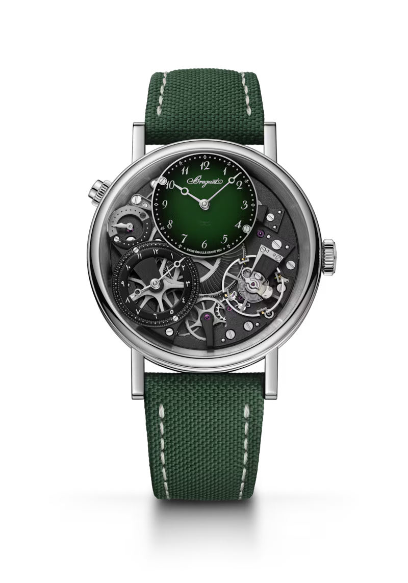 Breguet Tradition GMT 7067 Green Dial Platinum Green Rubber Strap 40 mm 7067PT/NM/5W601