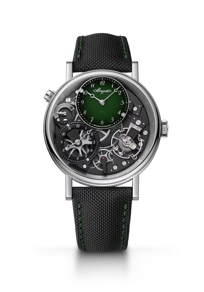Breguet Tradition GMT 7067 Green Dial Platinum Black Rubber Strap 40 mm 7067PT/NM/5W6