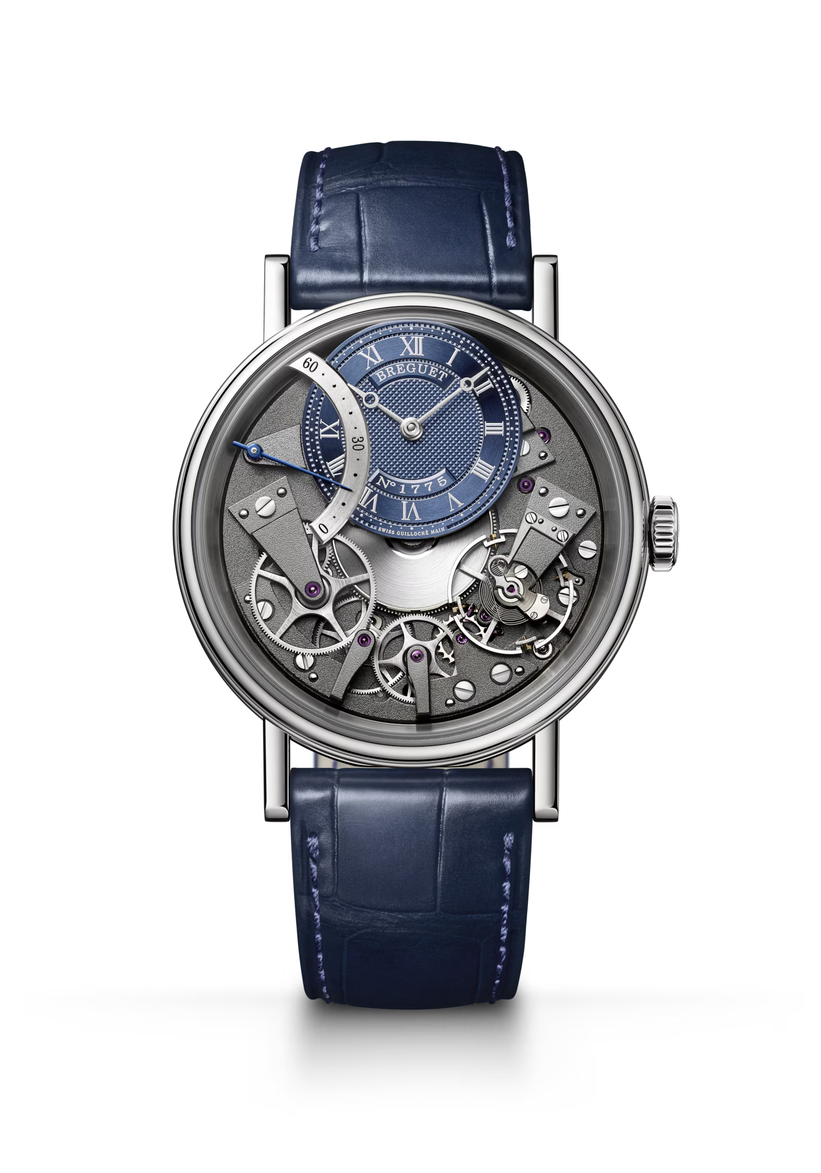 Breguet Tradition Seconde Rétrograde 7097 Blue Dial 18K White Gold Blue Alligator Leather Strap 40 mm 7097BB/GY/9WU